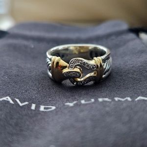 Vintage David Yurman Gold, Sterling and  Diamond Buckle Ring